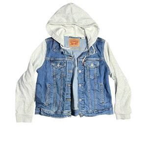 Levi Strauss Co Denim Hooded Jacket Women's XL Blue Gray Sleeve Combo‎